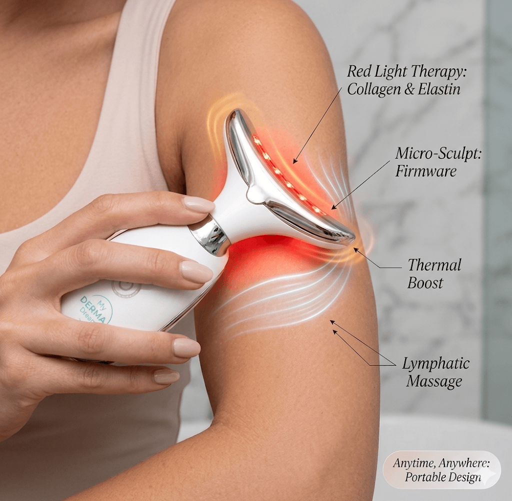 myoglow led red light therapy device in use on arms