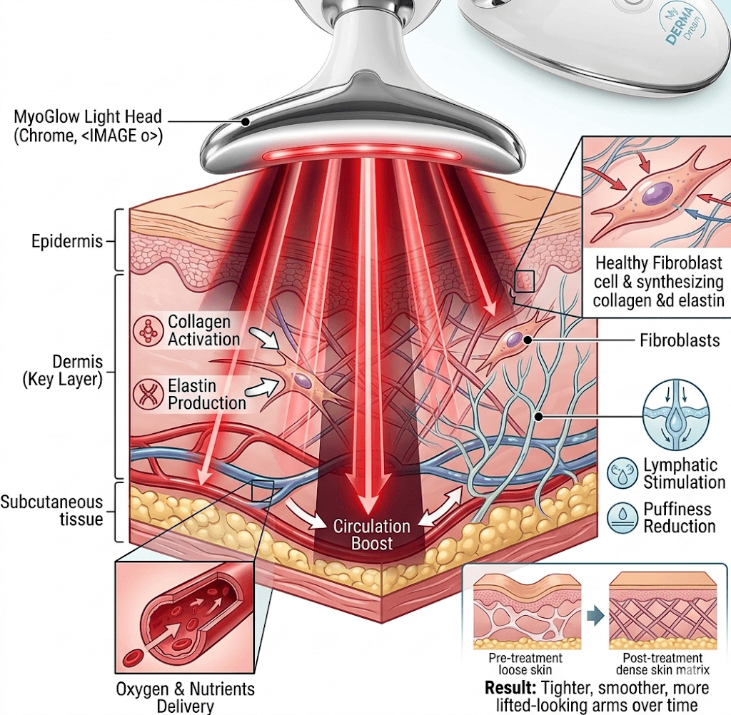myoglow red light therapy skin penetration illustration
